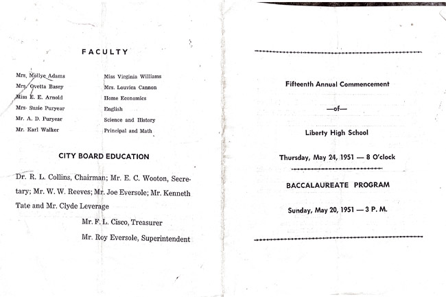 Liberty High School 1951 Baccalaureate Program